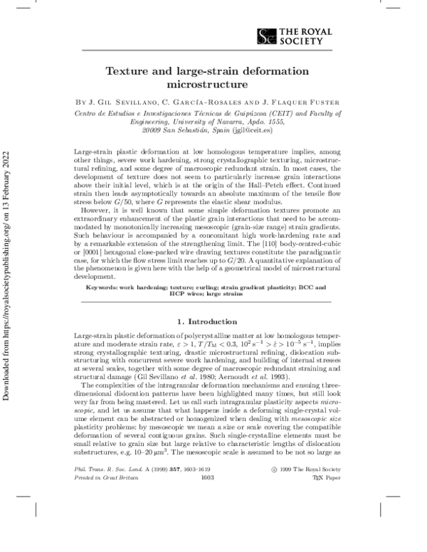 (PDF) Texture and large strain deformation microstructure
