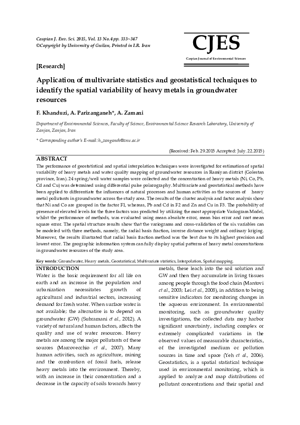 (PDF) Application of multivariate statistics and geostatistical ...