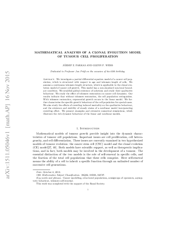 (PDF) Mathematical analysis of a clonal evolution model of tumour cell ...