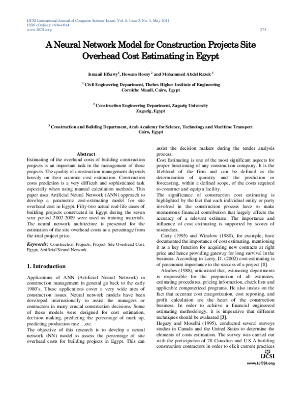 (PDF) A Neural Network Model for Construction Projects Site Overhead ...
