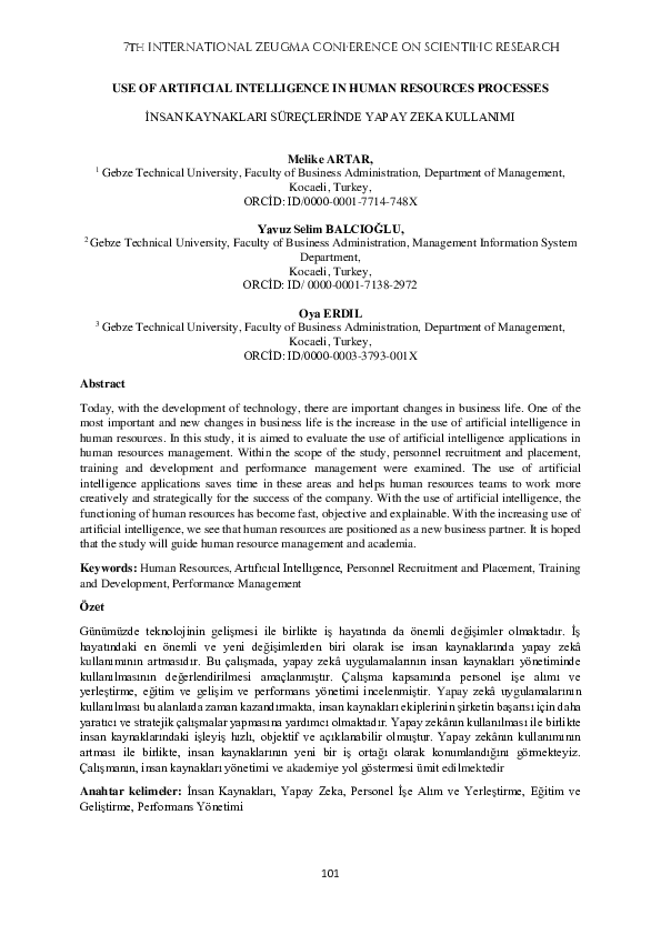 (PDF) USE OF ARTIFICIAL INTELLIGENCE IN HUMAN RESOURCES PROCESSES