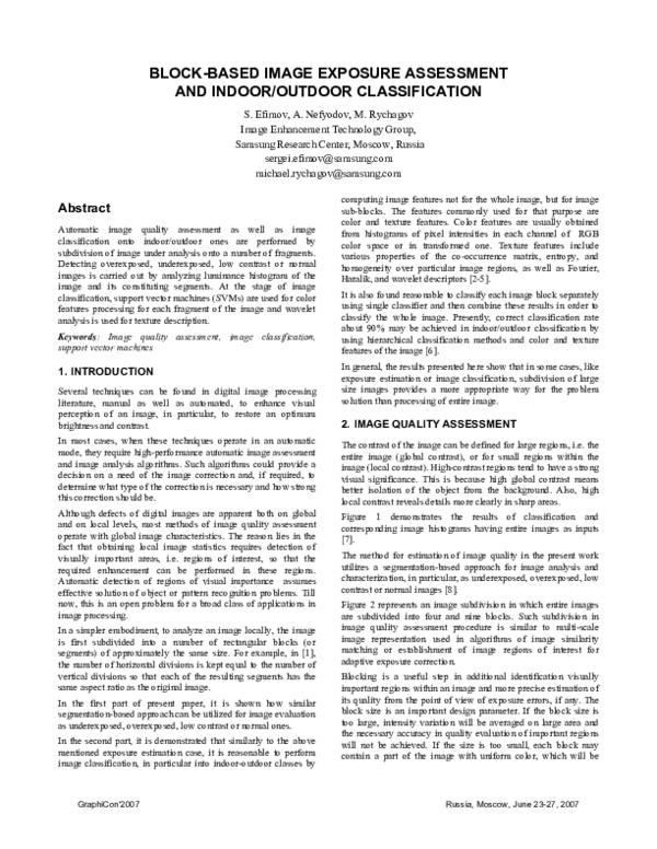(PDF) Block-Based image exposure assessment and indoor/outdoor ...