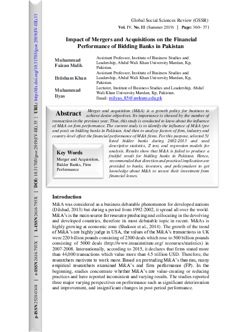 (PDF) Impact of Mergers and Acquisitions on the Financial Performance ...