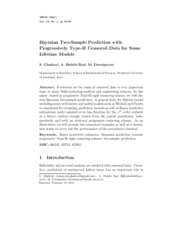 (PDF) Bayesian Two-Sample Prediction with Progressively Type-II ...