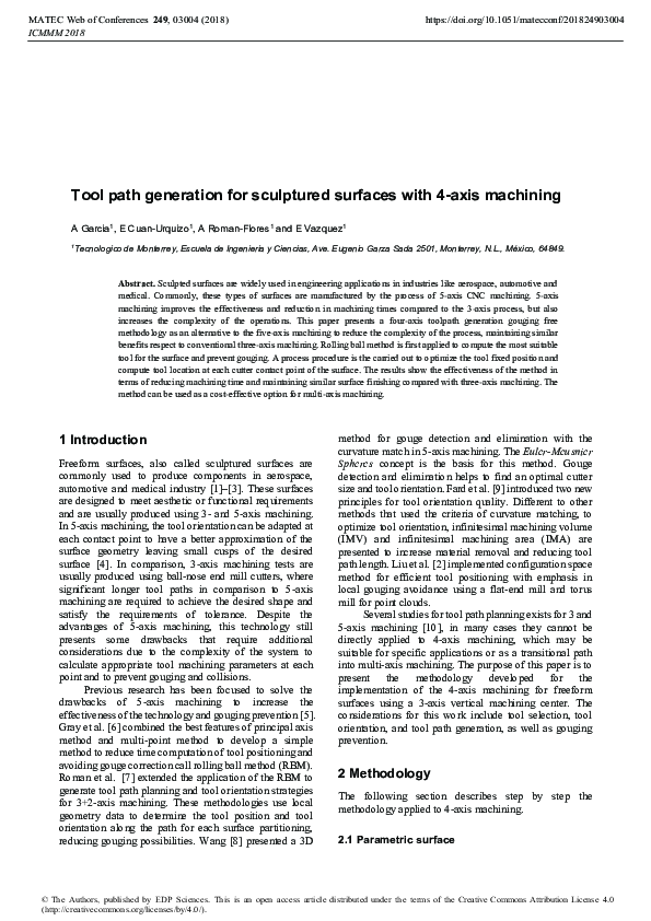 (PDF) Tool path generation for sculptured surfaces with 4-axis machining