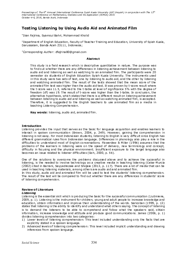 (PDF) Testing Listening by Using Audio Aid and Animated Film