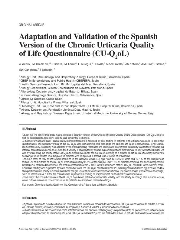 (PDF) Adaptation and validation of the Spanish version of the Chronic ...