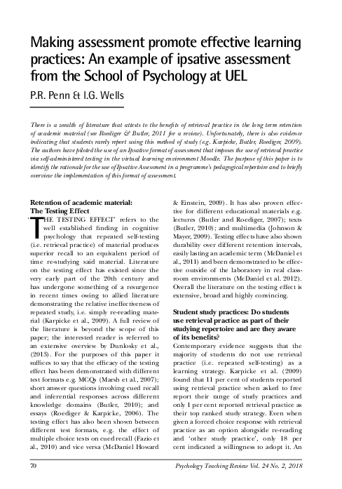 (PDF) Making Assessment Promote Effective Learning Practices: An ...