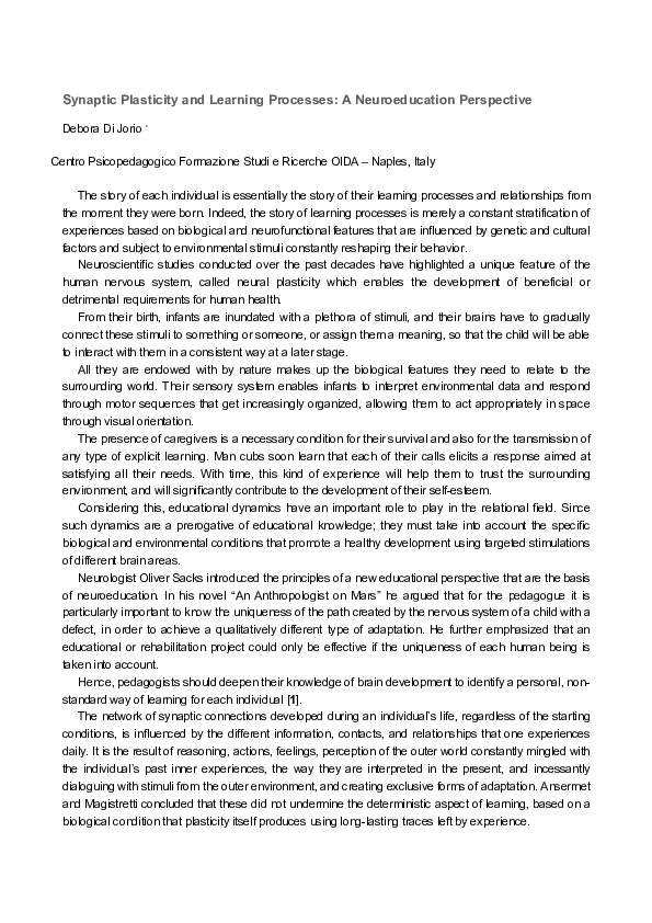(PDF) Synaptic Plasticity and Learning Processes: A Neuroeducation ...