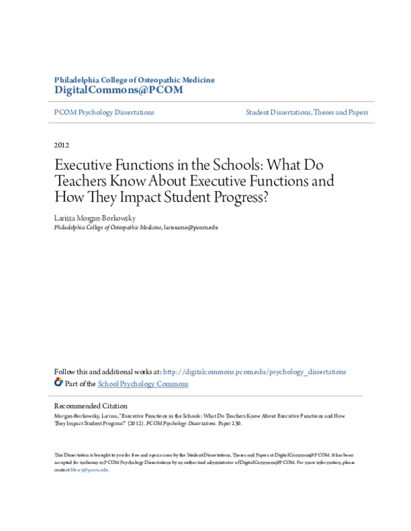 (PDF) Executive Functions in the Schools: What Do Teachers Know About ...