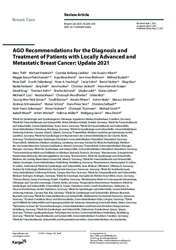 (PDF) AGO Recommendations for the Diagnosis and Treatment of Patients ...