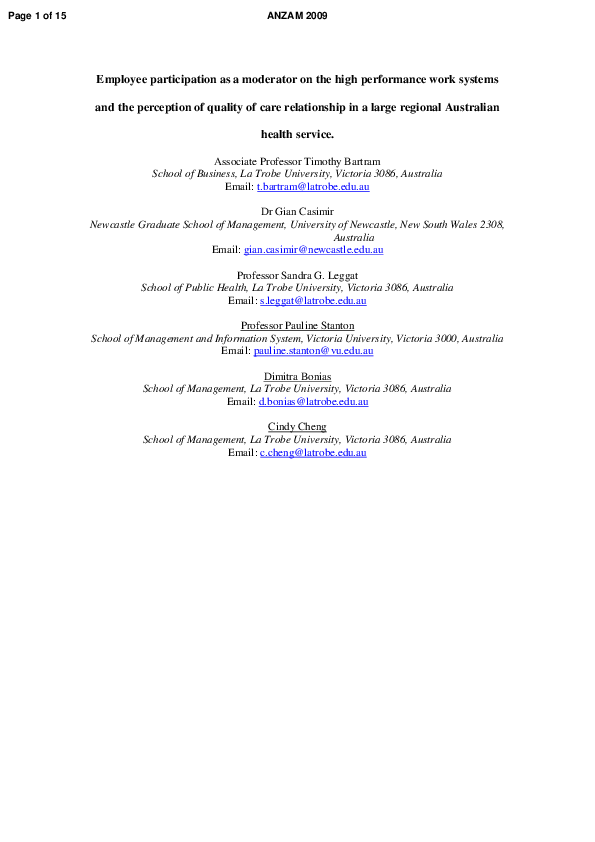 (PDF) Employee participation as a moderator on the high performance ...