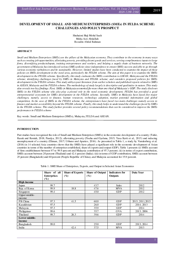 (PDF) Development of small and medium enterprises (SMEs) in FELDA ...