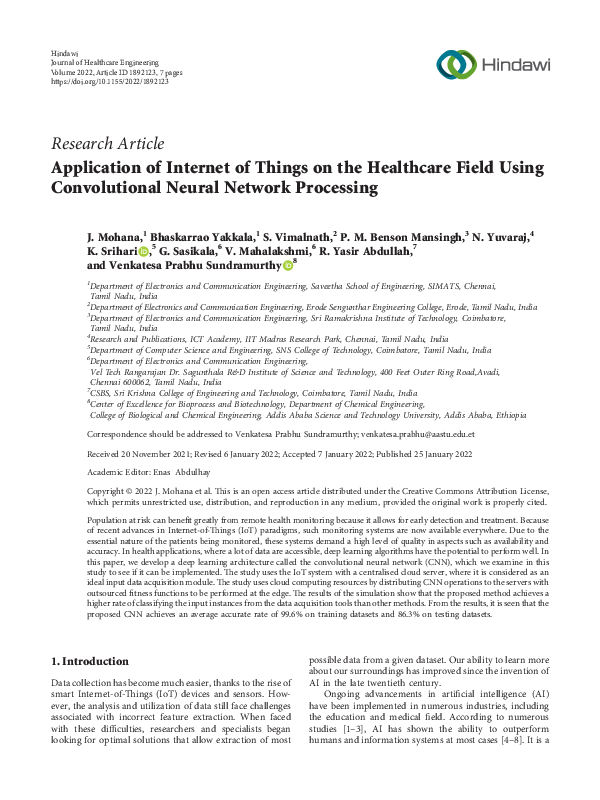(PDF) Application of Internet of Things on the Healthcare Field Using ...