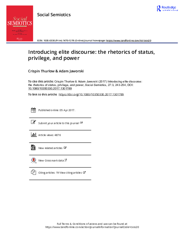 (PDF) Introducing elite discourse: the rhetorics of status, privilege ...