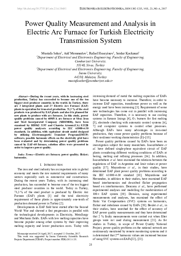 (PDF) Power Quality Measurement and Analysis in Electric Arc Furnace ...