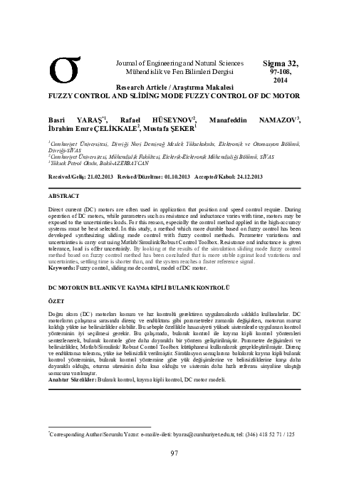 (PDF) Fuzzy Control and Sliding Mode Fuzzy Control of DC Motor