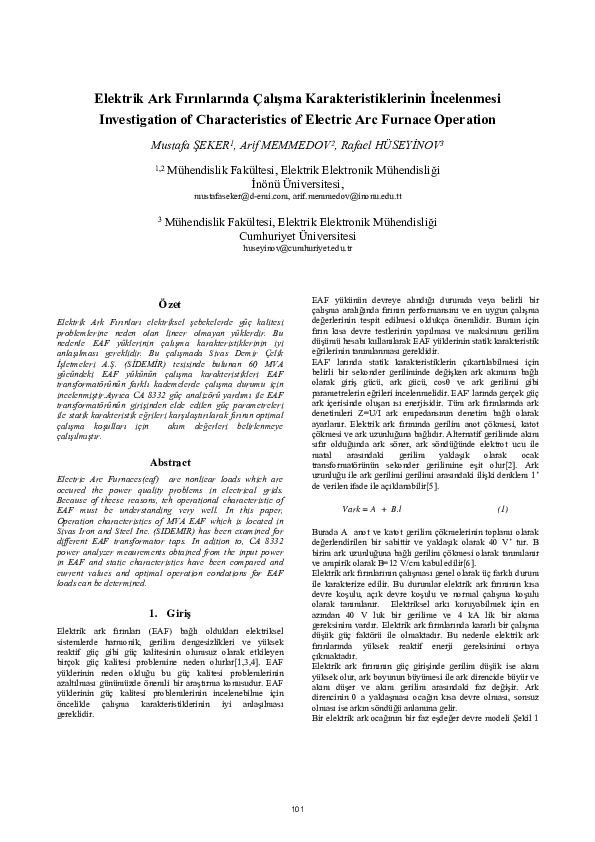 (PDF) Investigation of characteristics of electric arc furnace operation