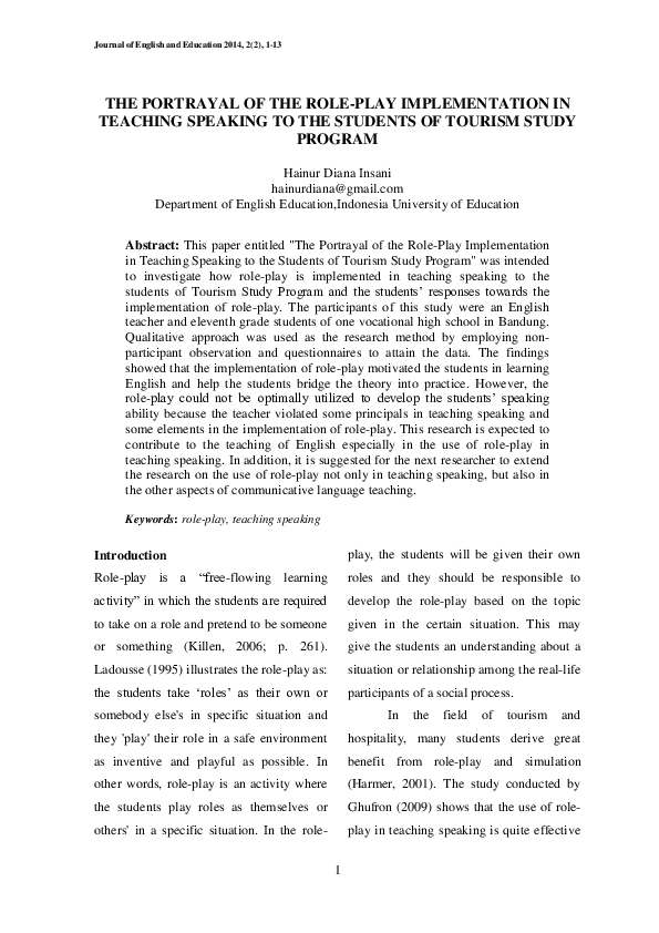 (PDF) The Portrayal of the Role-Play Implementation in Teaching ...