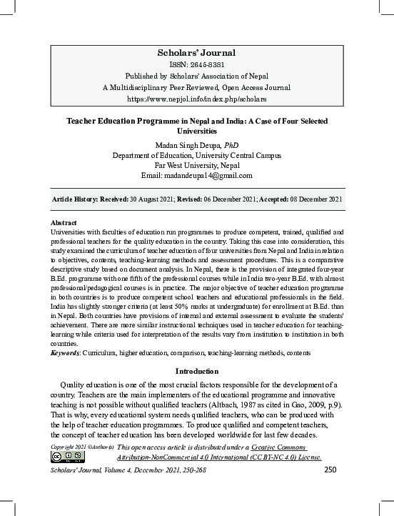 (PDF) Teacher Education Programme in Nepal and India: A Case of Four ...