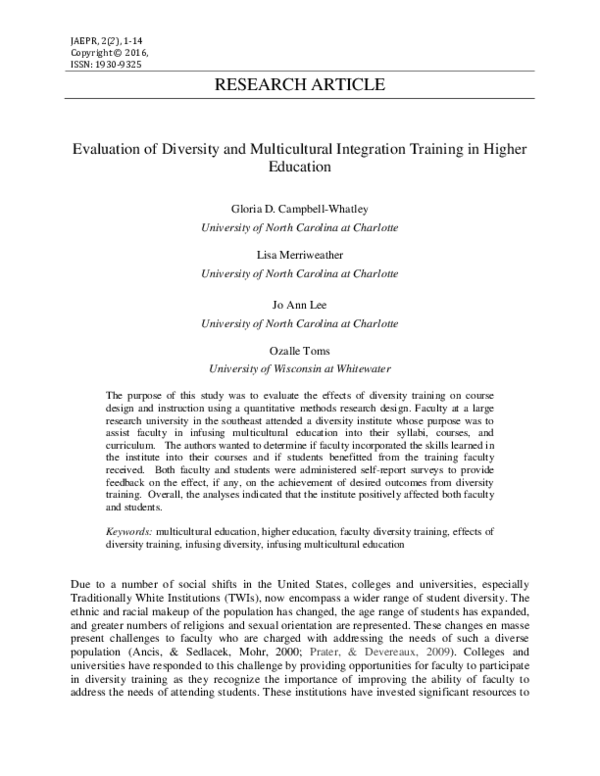 (PDF) Evaluation of Diversity and Multicultural Integration Training in ...