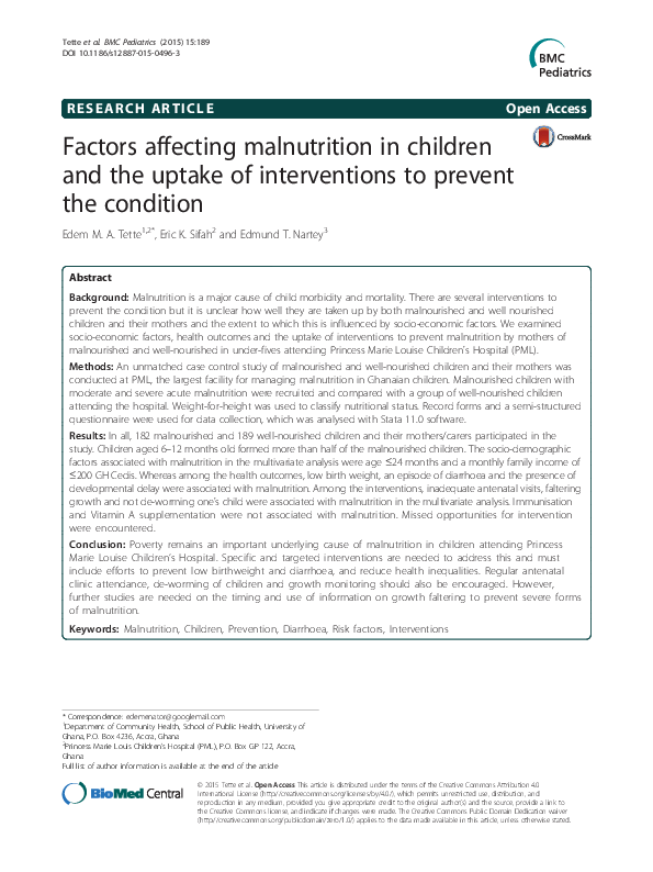 (PDF) Factors affecting malnutrition in children and the uptake of ...