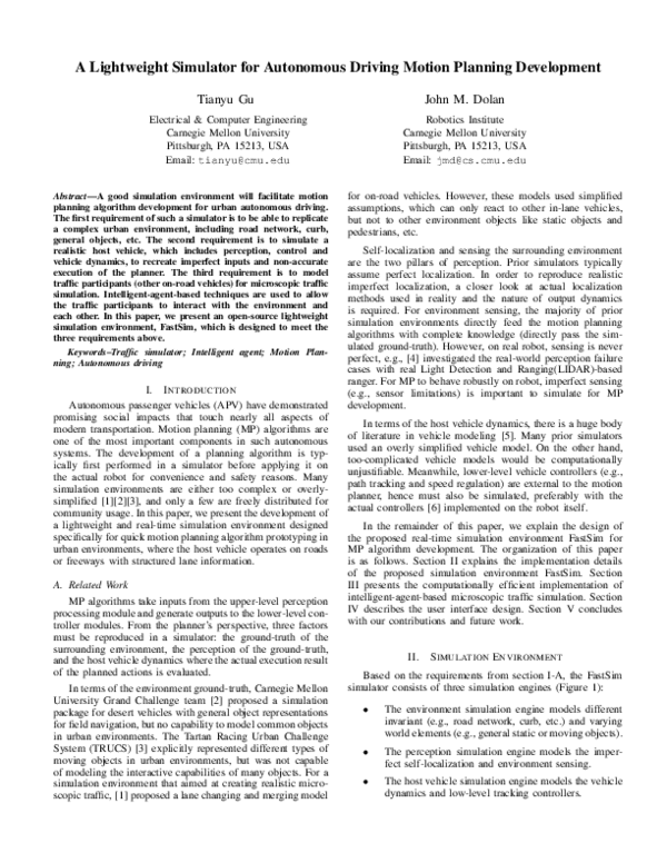 (PDF) A Lightweight Simulator for Autonomous Driving Motion Planning ...