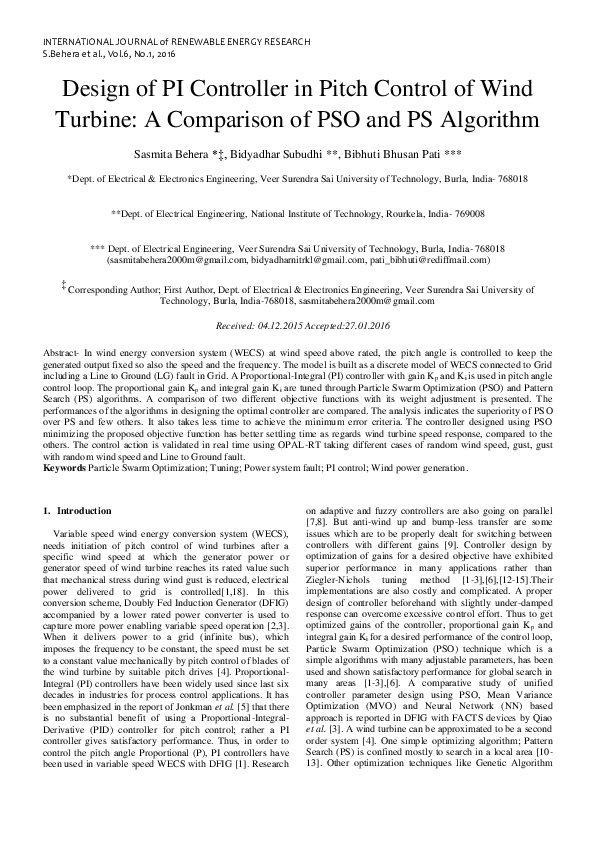 (PDF) Design of PI Controller in Pitch Control of Wind Turbine: A ...