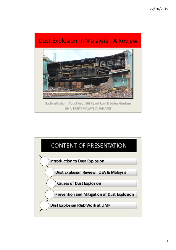 (PDF) Dust Explosion in Malaysia A Review Badhrulhisham Abdul Aziz