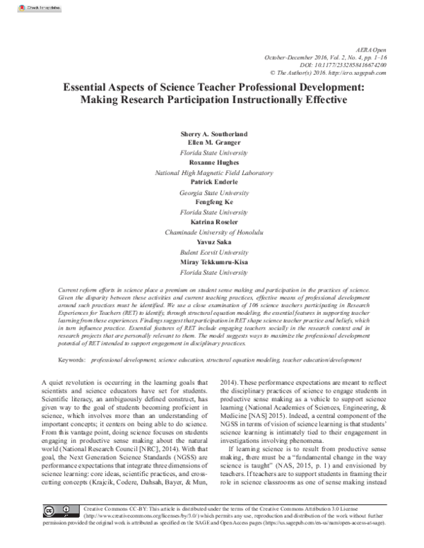 (PDF) Essential Aspects of Science Teacher Professional Development