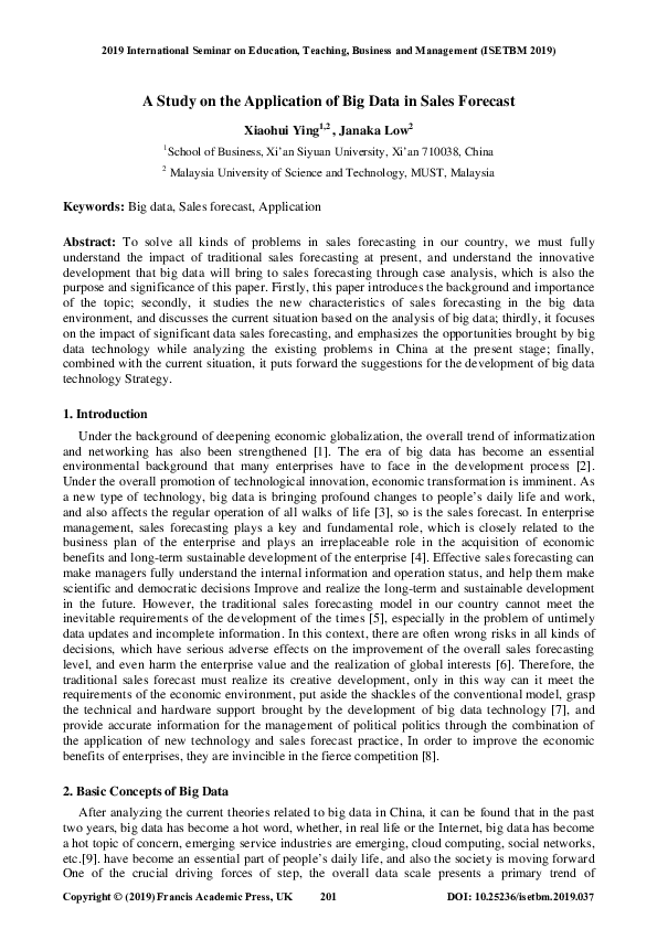 (PDF) A Study on the Application of Big Data in Sales Forecast