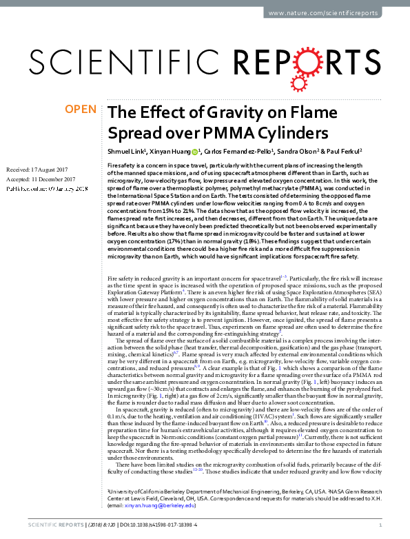 (PDF) The Effect of Gravity on Flame Spread over PMMA Cylinders ...