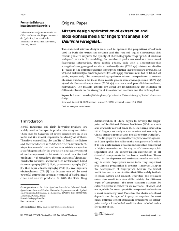(PDF) Mixture design optimization of extraction and mobile phase media ...