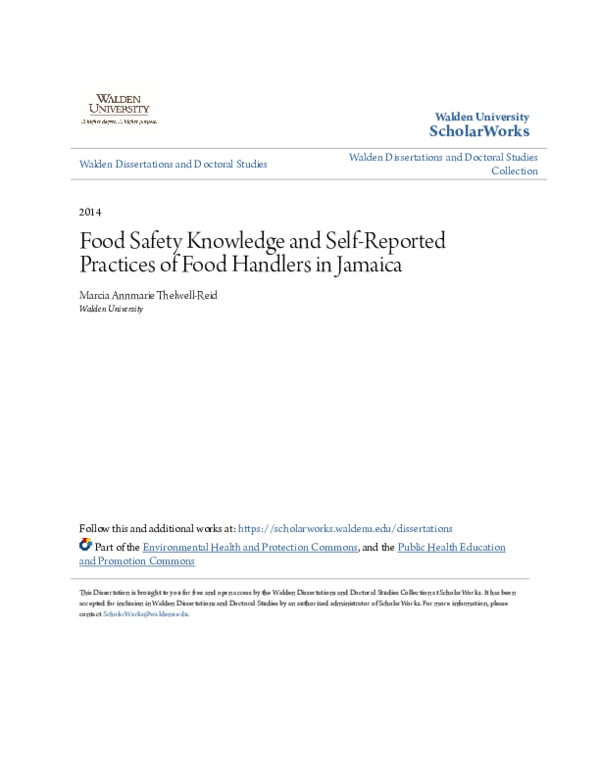 (PDF) Food Safety Knowledge and Self-Reported Practices of Food ...