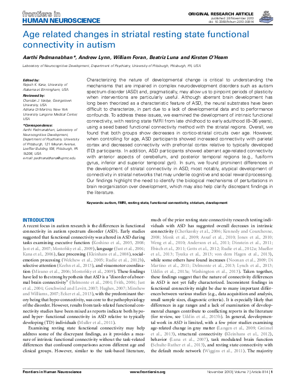 (PDF) Age related changes in striatal resting state functional ...