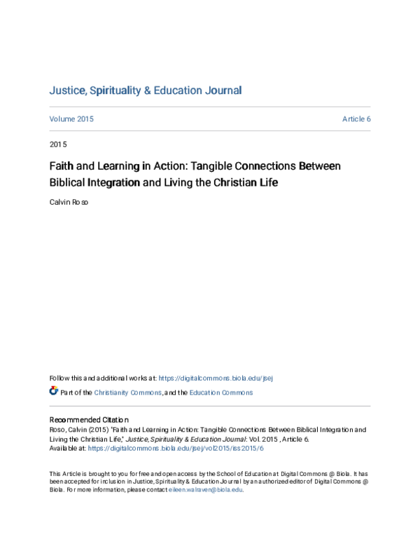 (PDF) Faith and Learning in Action: Tangible Connections Between ...