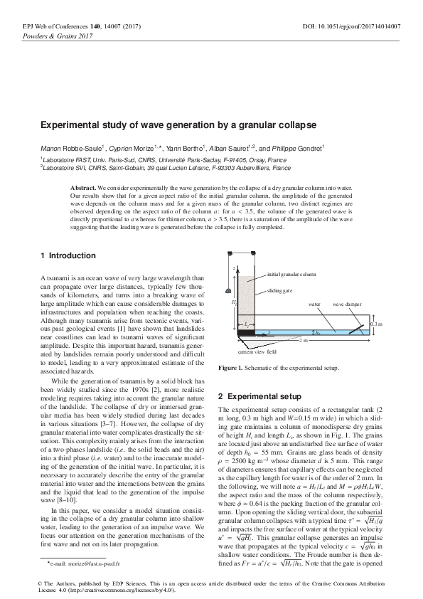 (PDF) Experimental study of wave generation by a granular collapse