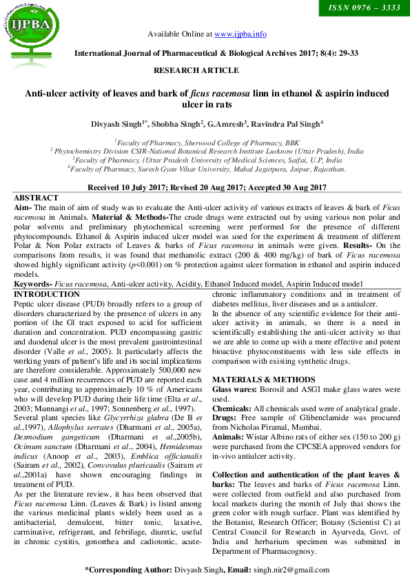 (PDF) Anti-ulcer activity of leaves and bark of ficus racemosa linn in ...