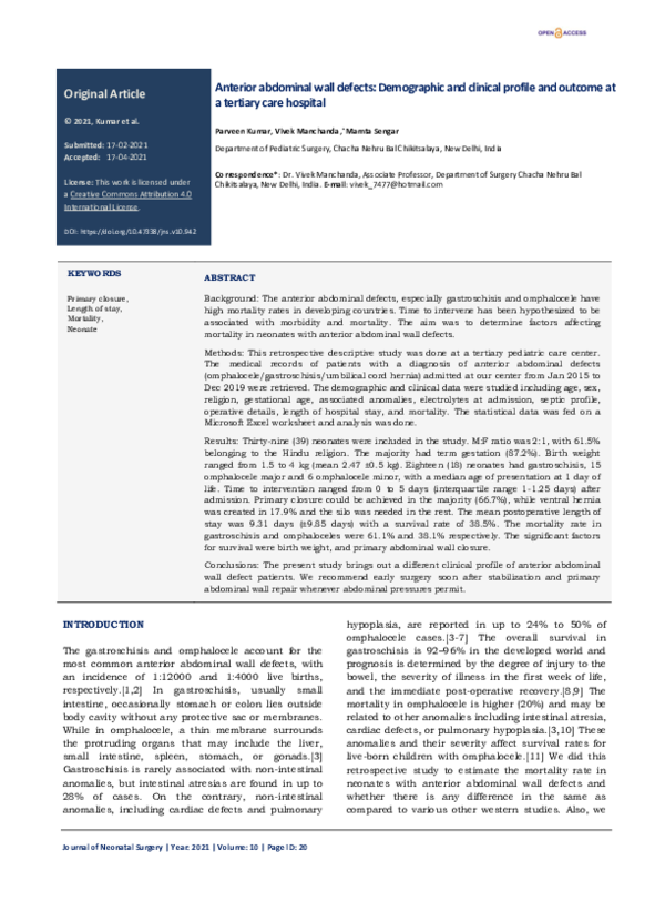(PDF) Anterior abdominal wall defects: Demographic and clinical profile ...