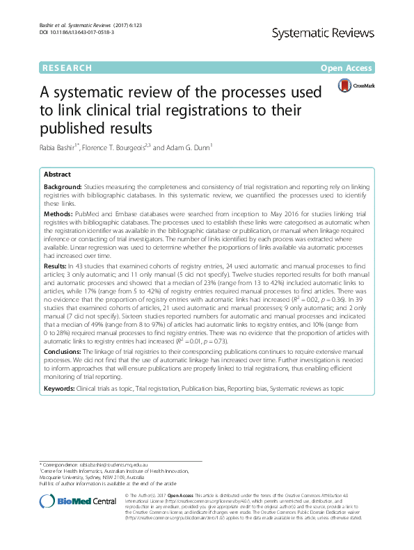 (PDF) A systematic review of the processes used to link clinical trial ...