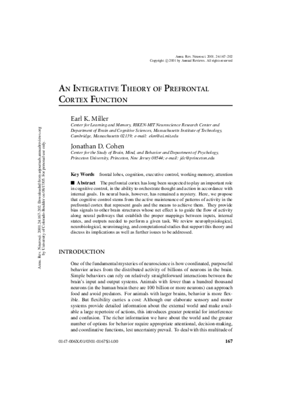 (PDF) An integrative theory of prefrontal cortex function