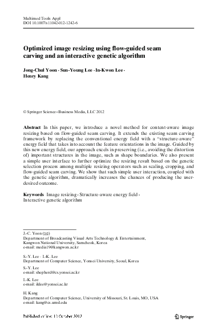 (PDF) Optimized image resizing using flow-guided seam carving and an ...