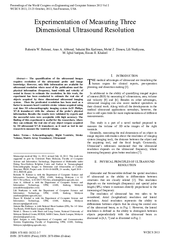 (PDF) Experimentation of measuring three dimensional ultrasound resolution