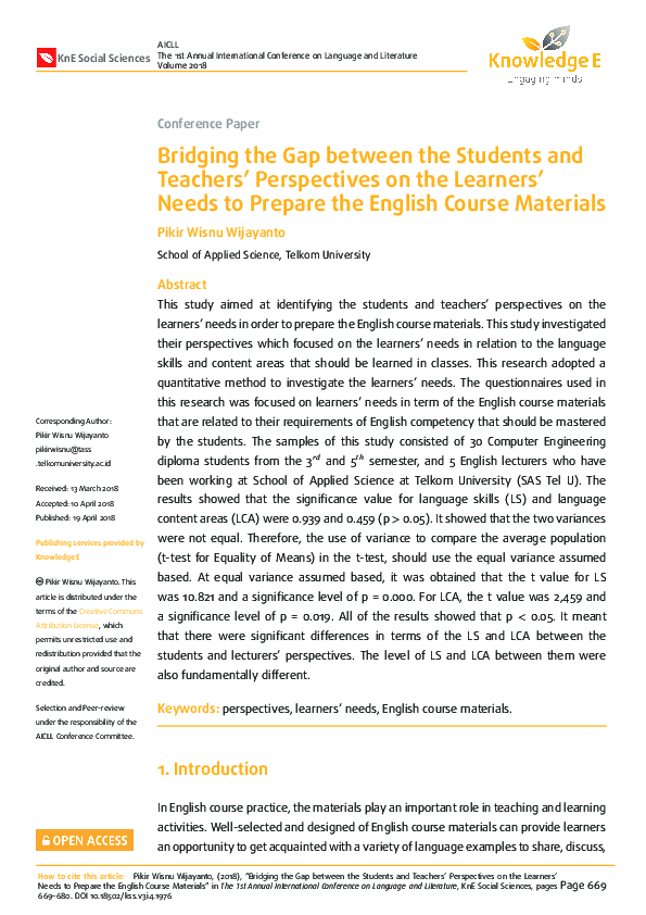 (PDF) Bridging the Gap Between the Students and Teachers’ Perspectives ...