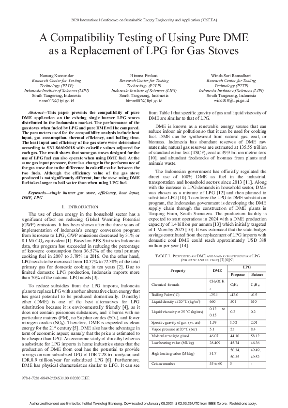 (PDF) A Compatibility Testing of Using Pure DME as a Replacement of LPG ...