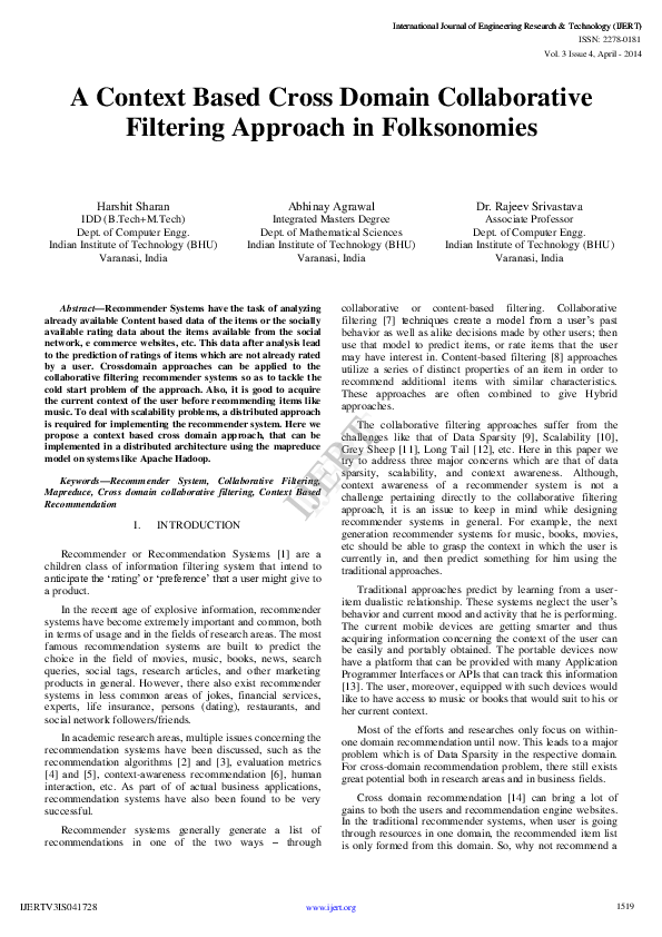(PDF) A Context Based Cross Domain Collaborative Filtering Approach in ...