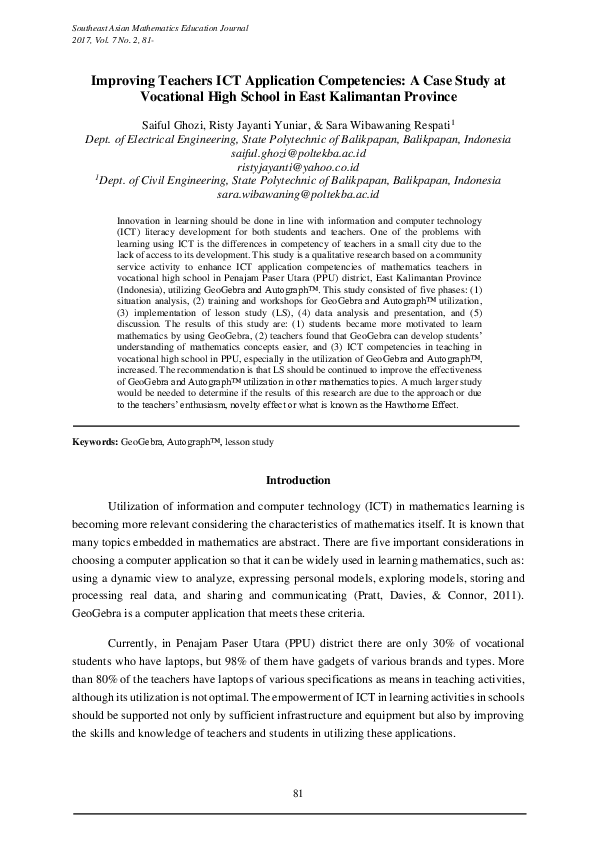 (PDF) Improving Teachers ICT Application Competencies: A Case Study at ...