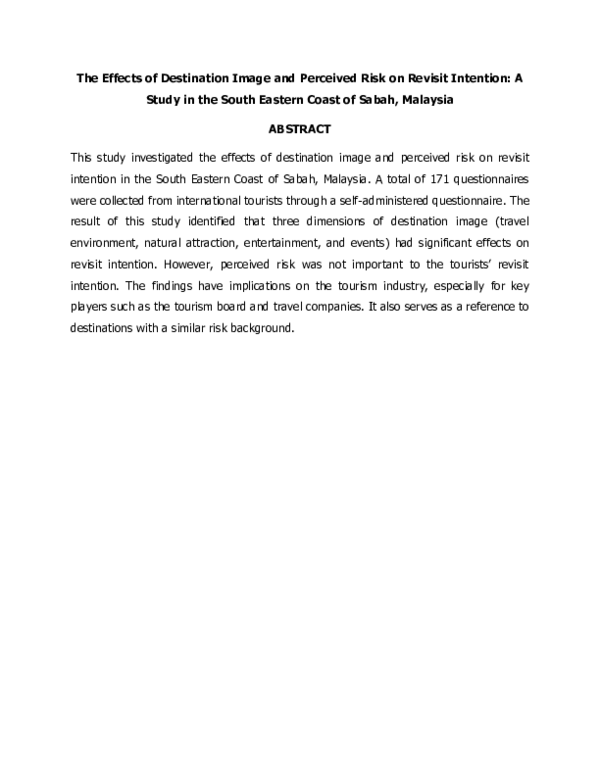 (PDF) The Effects of Destination Image and Perceived Risk on Revisit ...