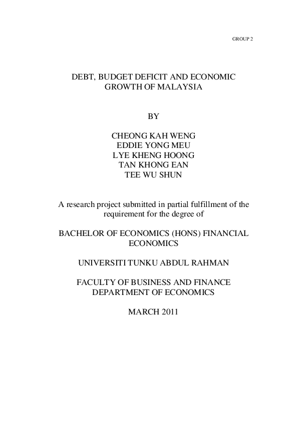 (PDF) Debt, budget deficit and economic growth of Malaysia