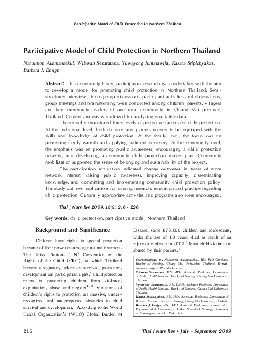 (PDF) Participative Model of Child Protection in Northern Thailand